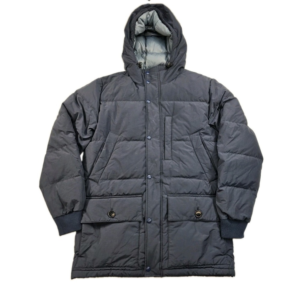 J Crew Men's Explorer Down Parka Winter Coat Navy Blue S Hooded E0827
